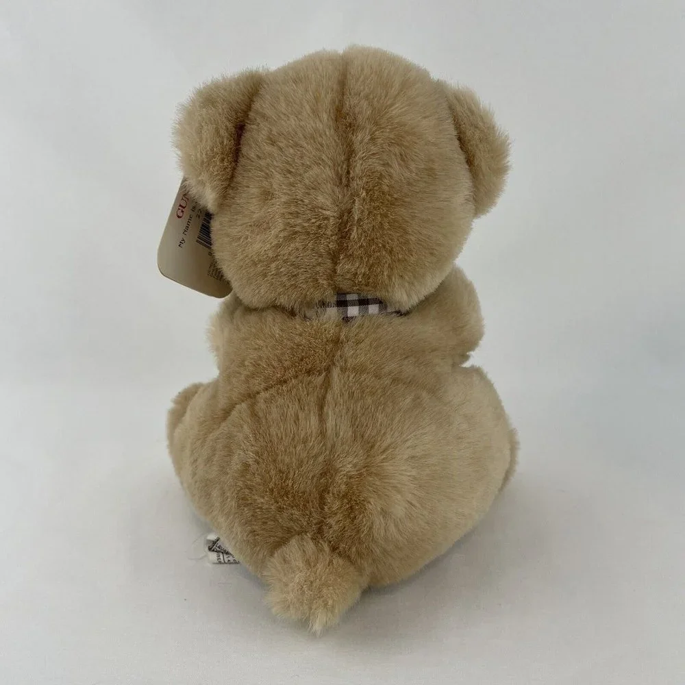 RARE Gund Checkers Teddy Bear 8”‎ Plush #2209 Plaid Bow Tan Vintage 1993 HTF